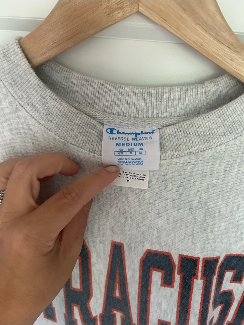 Champion Gray Syracuse Crewneck Sweatshirt with Orange-Outlined Navy Lettering - Picture 3 of 5